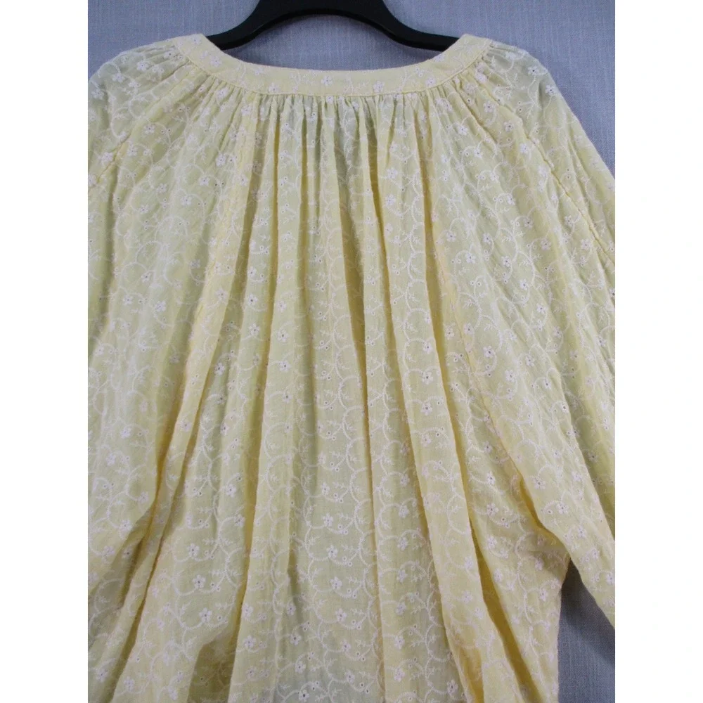 Free People Yellow Eyelet Embroidered Button Down Balloon Sleeve Blouse Medium